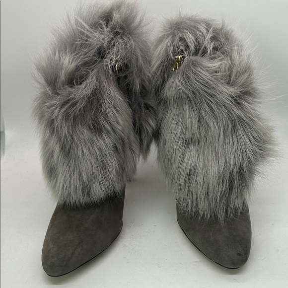 Bettye Muller Gray Fur-Trimmed Ankle Booties Boots Shoes **Size 35.5/US 5.5**🌸🌸 - Picture 2 of 8